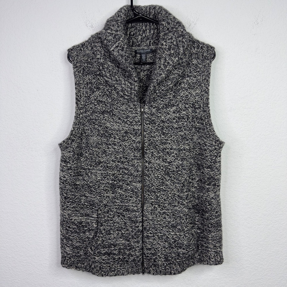 Eileen Fisher Sweater Vest Women 1X Gray Yak Merino Wool Zip Minimalist Luxury